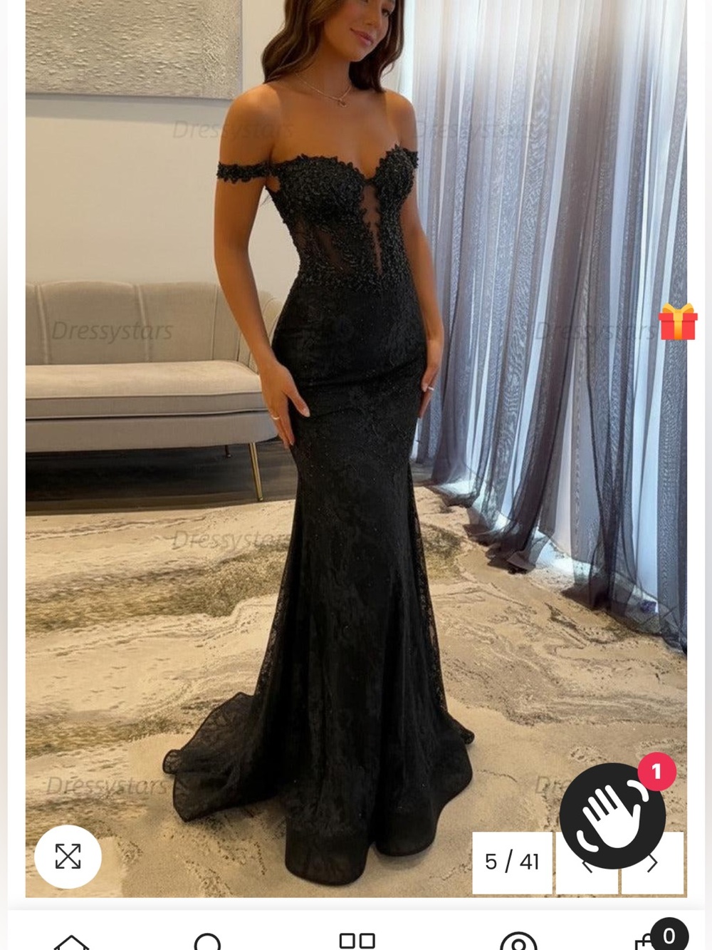 Elegant Off-Shoulder Black Evening Gown